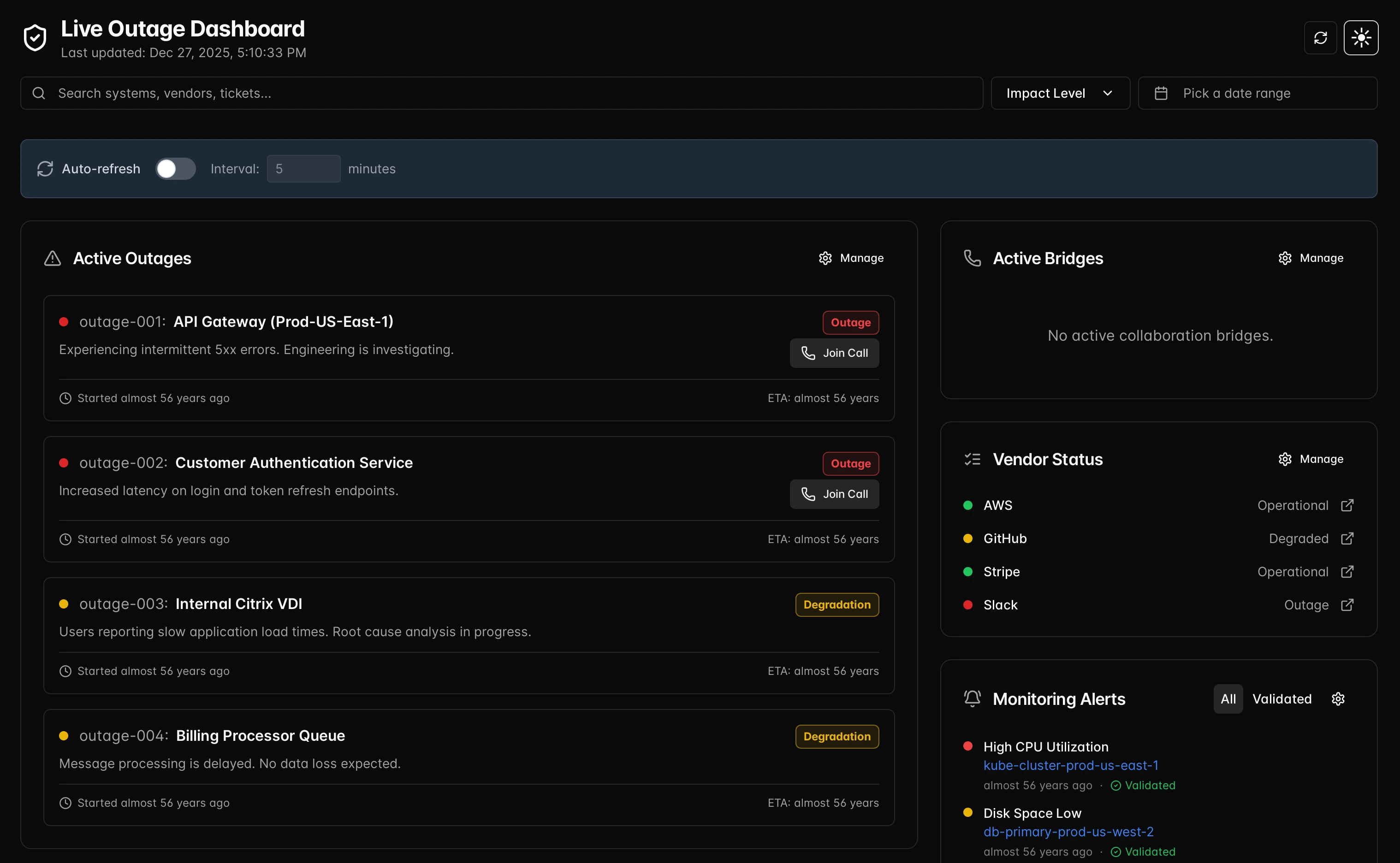 Live Outage Dashboard preview