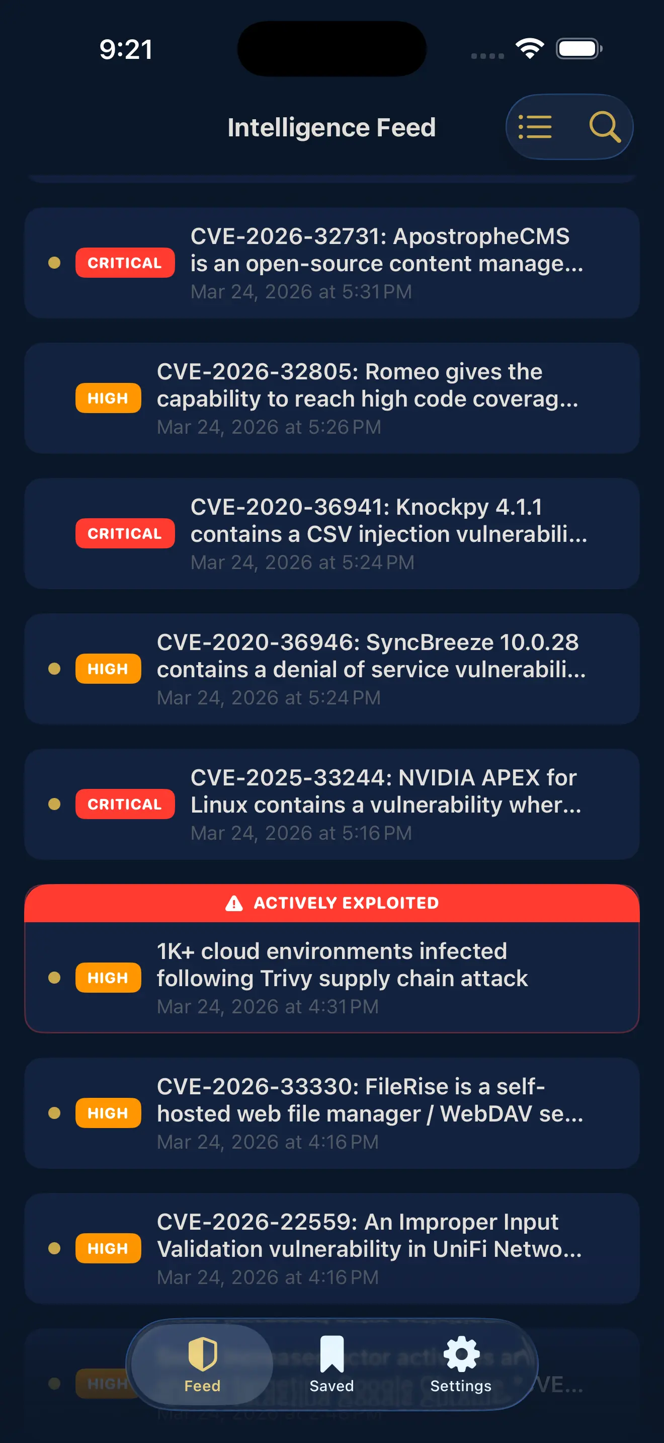 Intel feed with priority scoring