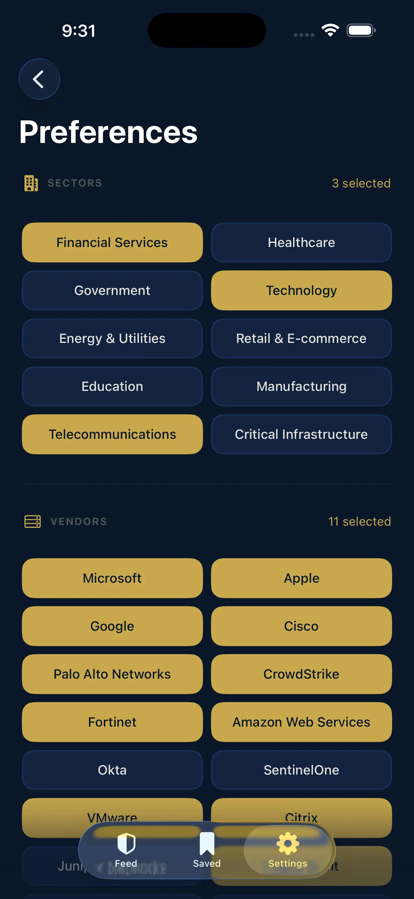 Preference settings