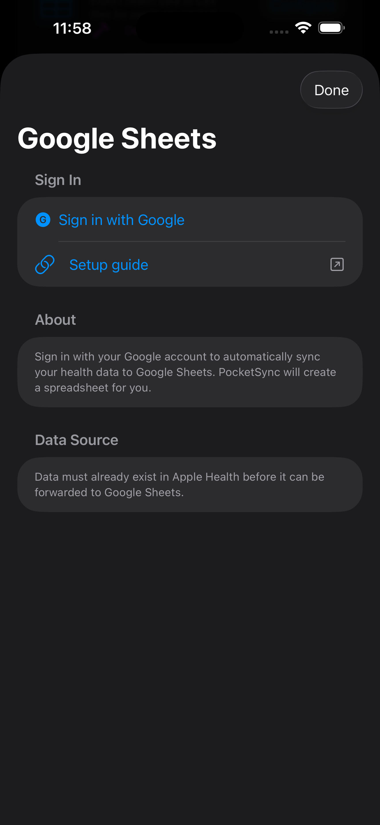 PocketSync Google Sheets integration